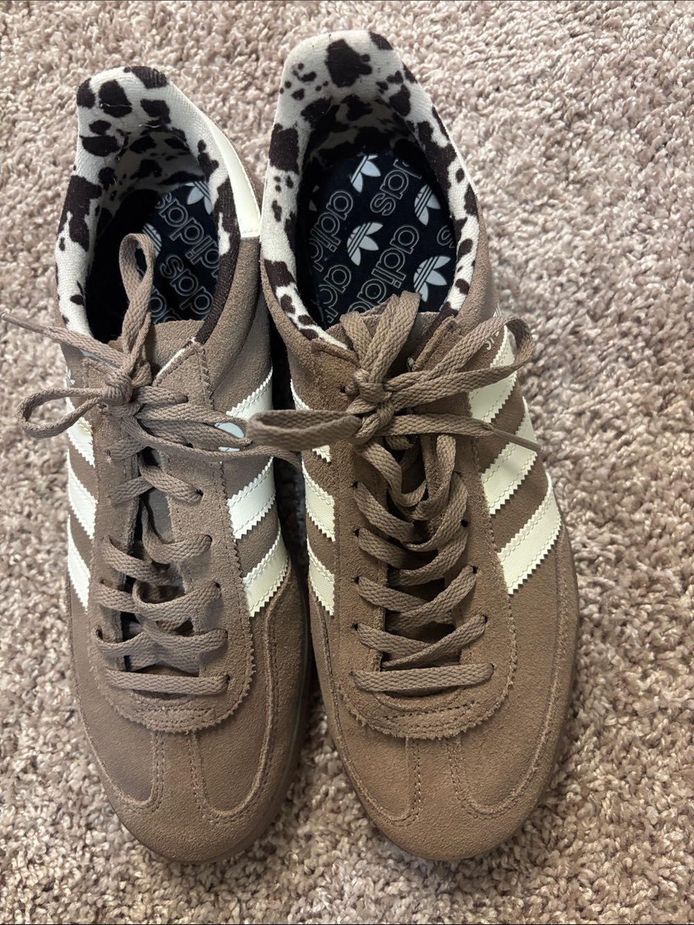 adidas Women’s Suede Sneakers in Brown and White with Patterned Lining